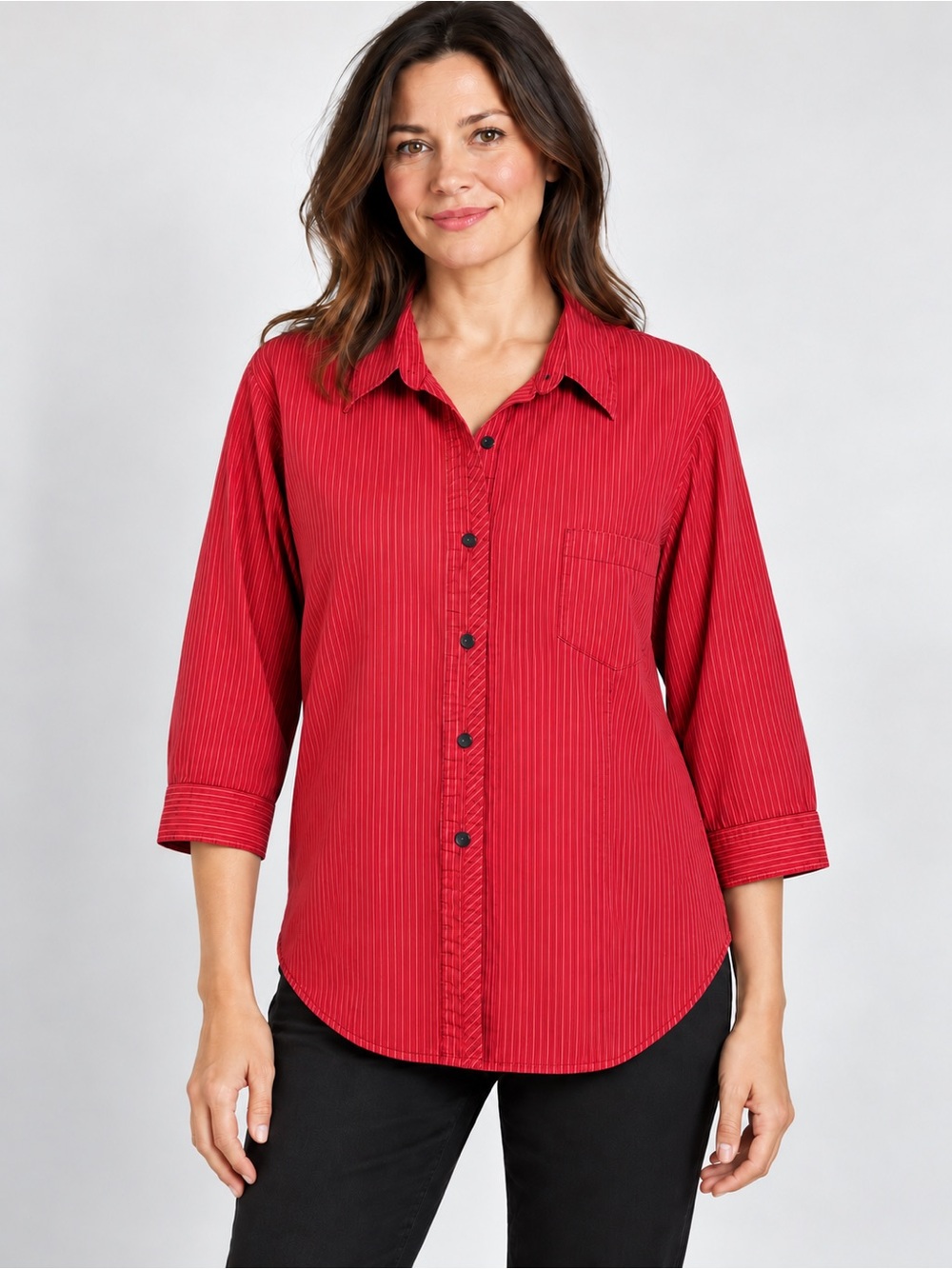 Talbots Red Fine Stripe Cotton Button Front Shirt 3/4 Sleeve Women’s XL